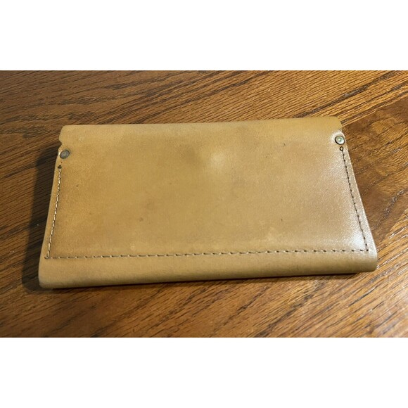 Vintage Womens Checkbook Leather Wallet Painted Flower Tan Brown - Picture 7 of 10